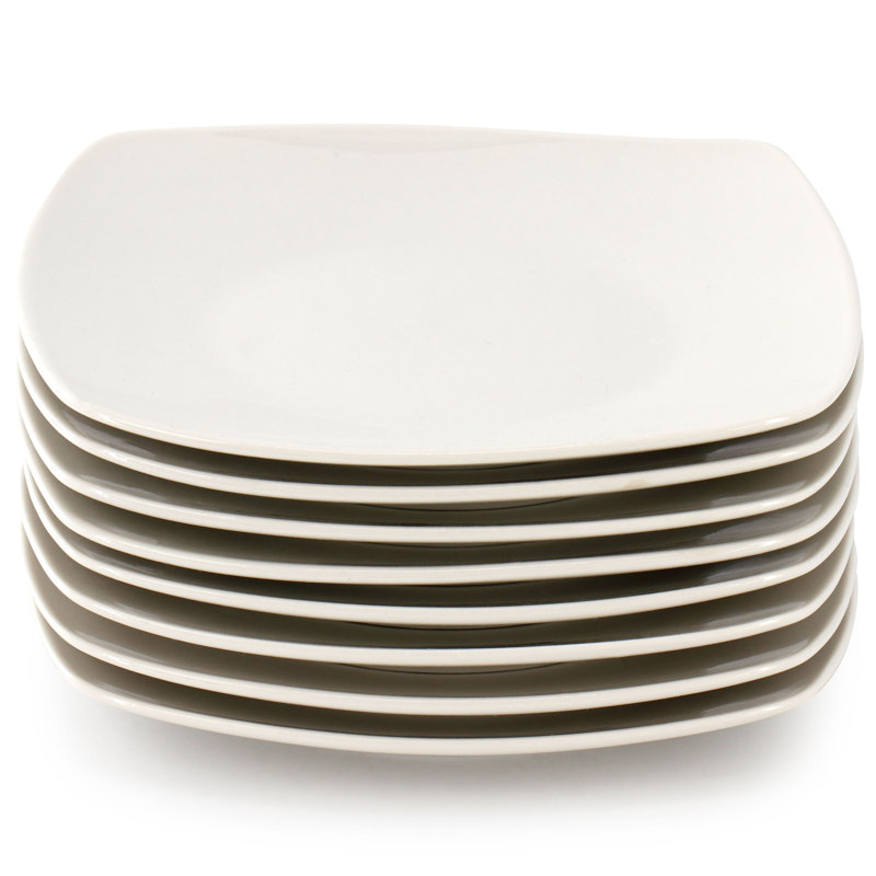 Gibson Home Zen Buffetware 8 Piece 7in Stoneware Dessert Plate Set in White