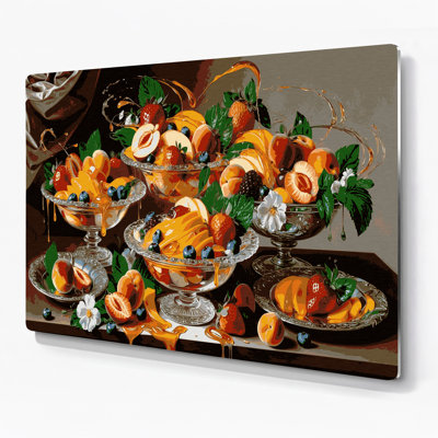Dessert, salade de fruits, art mural en métal brun