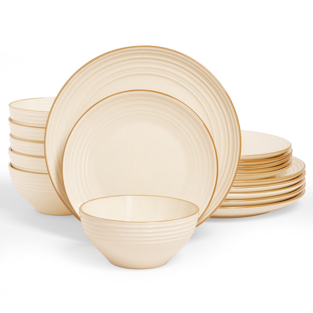 18 Piece Stoneware Dinnerware Set, Dish Set for 6 Famiware
