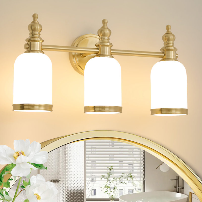 Luminaire pour meuble-lavabo avec abat-jour en verre Milk Elien, Or, 3