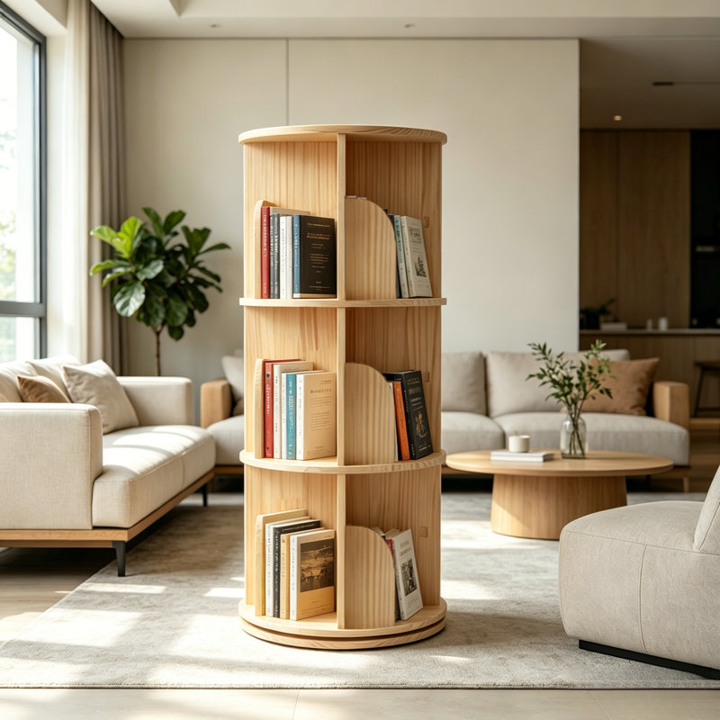 Bibliothèque rotative circulaire en bois à 3 couches, bibliothèque rotative indépendante avec cloisons en bois incurvées, étagère de rangement et de rangement de coin circulaire étroite convenant aux petits espaces tels que les salons, les chambres à coucher, les bureaux et les salles d'étude