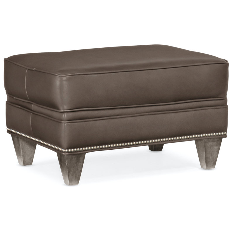 Reddish Ottoman, Stone, Anilina Cacao Genuine Leather, Pewter