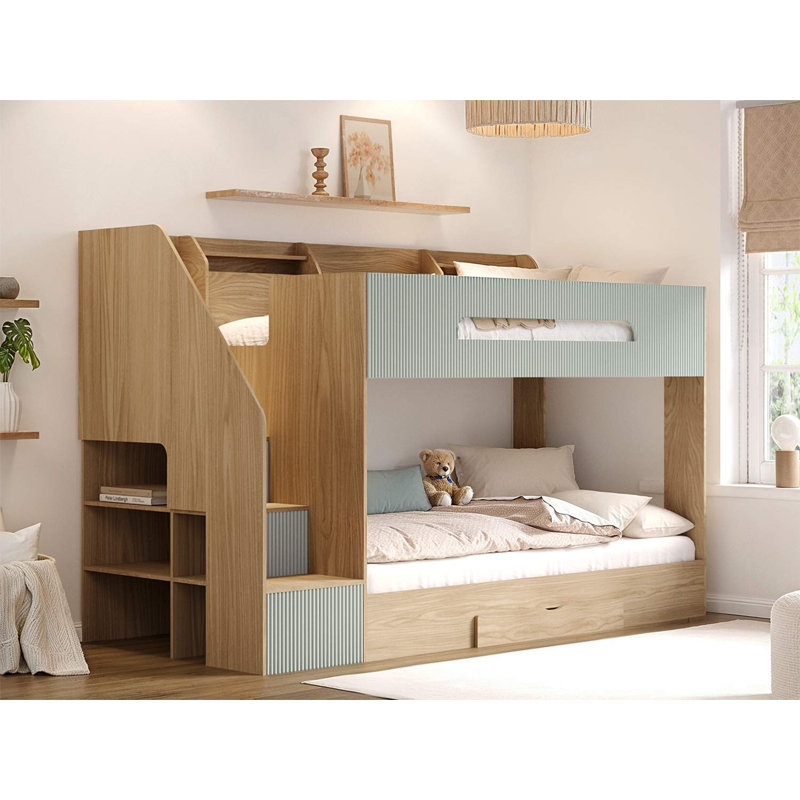 Finn Staircase Bunk Bed with Storage Oak & Green, Green