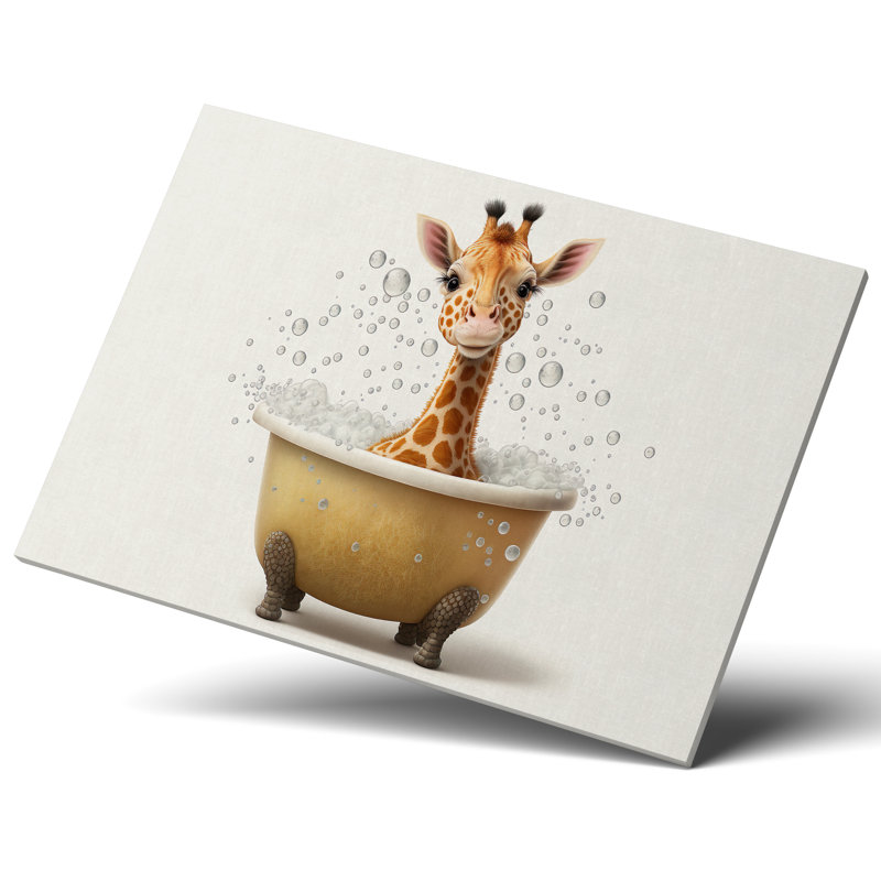 Cute Baby Giraffe In Bath - Wrapped Canvas Art Prints