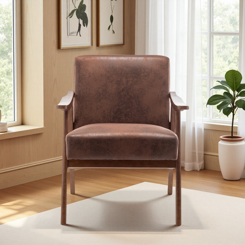 Chaise de style Mid-Century moderne, chaise de salon avec structure en bois massif, dossier d'appoint très épais