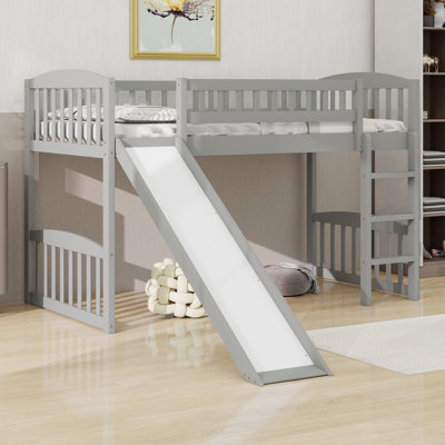 Loft Bed With Slide,Guard Rails And Ladder