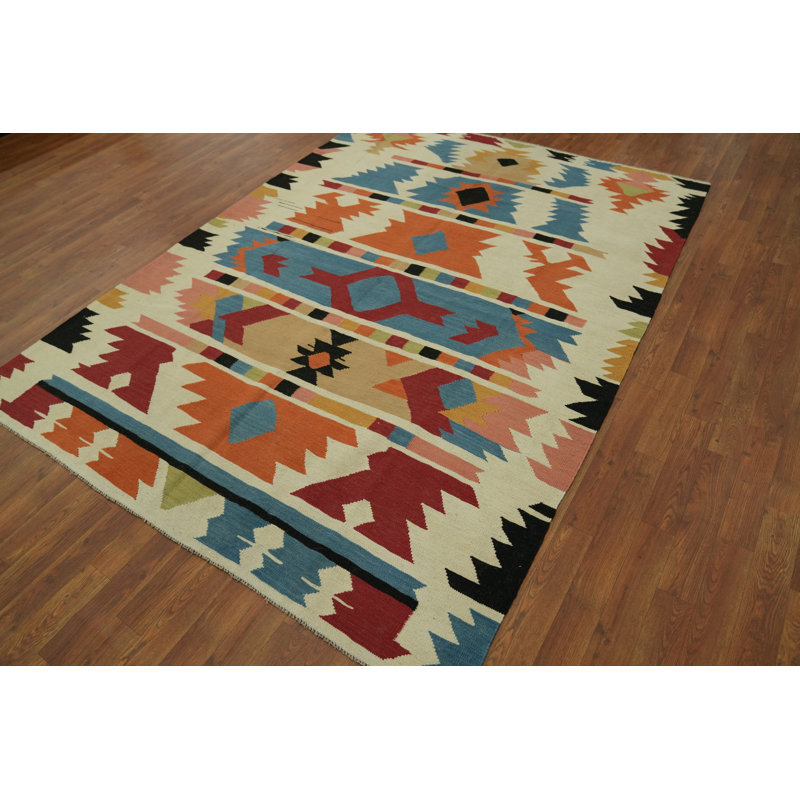 Tapis oriental kilim en laine à tissage plat 6 x 8