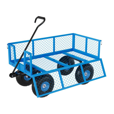 Heavy Duty Q235 Steel Garden Utility Cart with Removable Mesh Sides, Adjustable Lockable Handle & All-Terrain Pneumatic Tires, 500 LBS Load for Yard Soil, Firewood & Tools Transport