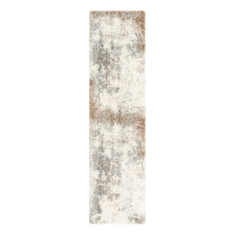 Tapis rond rond en polypropylène gris / ivoire / brun de 8 pi fabriqué à la machine, Tapis de couloir 2 pi 7 po x 10 pi
