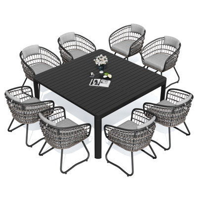 8 - Person Aluminum Square Extendable Outdoor Dining Set with Cushion (Set of 9)