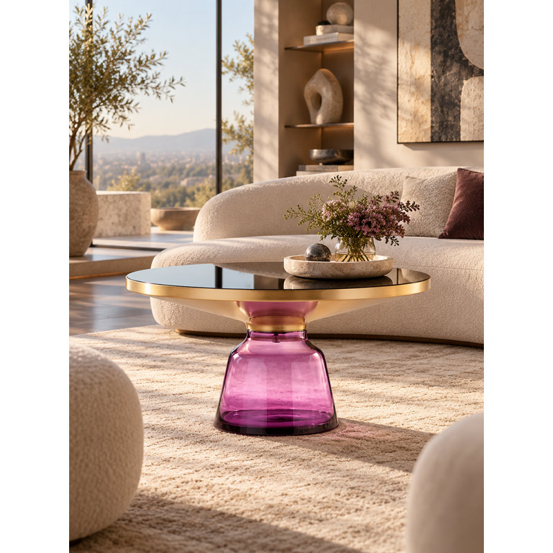     Pangea Home Belinda Pedestal Coffee Table - Hand Blown Glass Modern Coffee Table – Artisan Round Glass Coffee Table for Living Room, Bedroom, or Office - Purple Round Glass Coffee Table