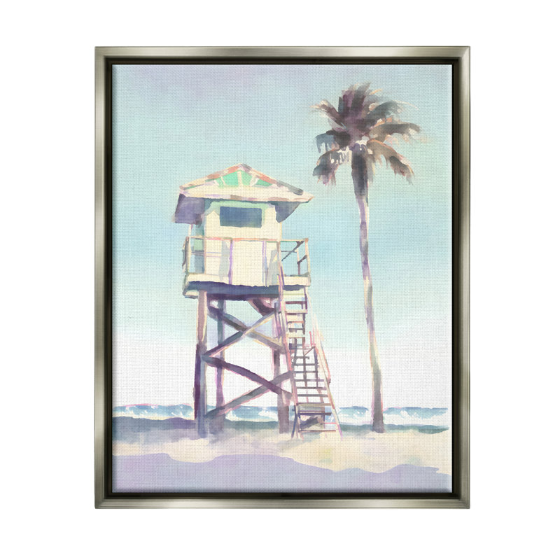 Mute Beach Hut par Petals Prints Design, Cadre flottant gris lustré, H 20 po x l 16 po