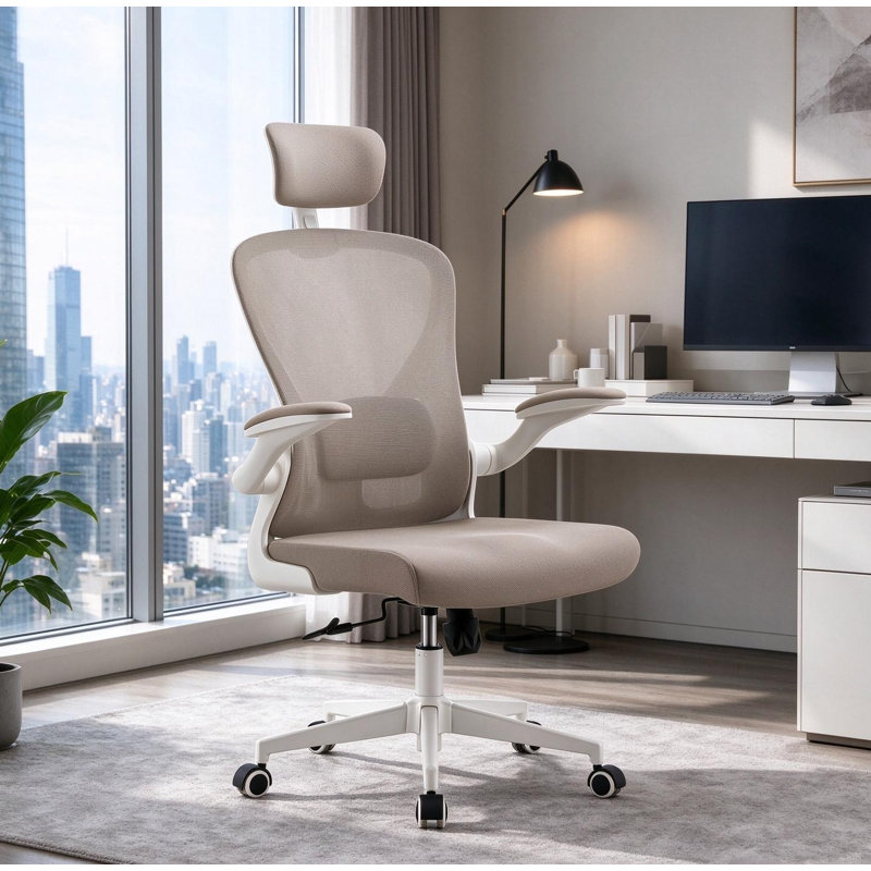 Chaise de travail, Blanc / kaki