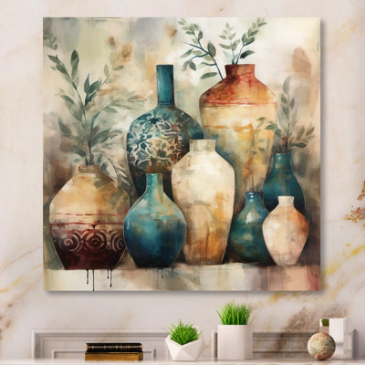 Poterie artisanale verte et orange Kingsfield I - Boho Pottery, reproduction d'art encadrée