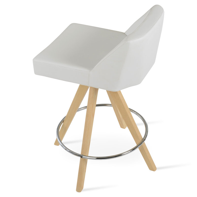 Tabouret pivotant en bois Prisma, Blanc, Tabouret de comptoir (siège d'une hauteur de 25,5, Brun