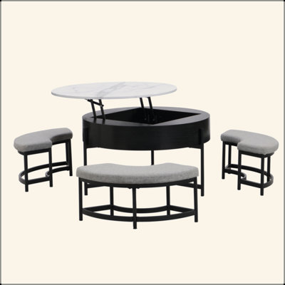 Table basse à plateau relevable en MDF avec rangement et 3 repose-pieds - Conception moderne peu encombrante pour le salon