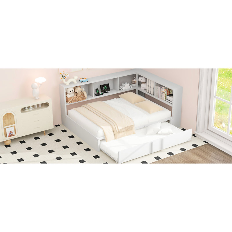 Lit de jour en métal blanc avec couchette, rangement et aspect blanc, White
