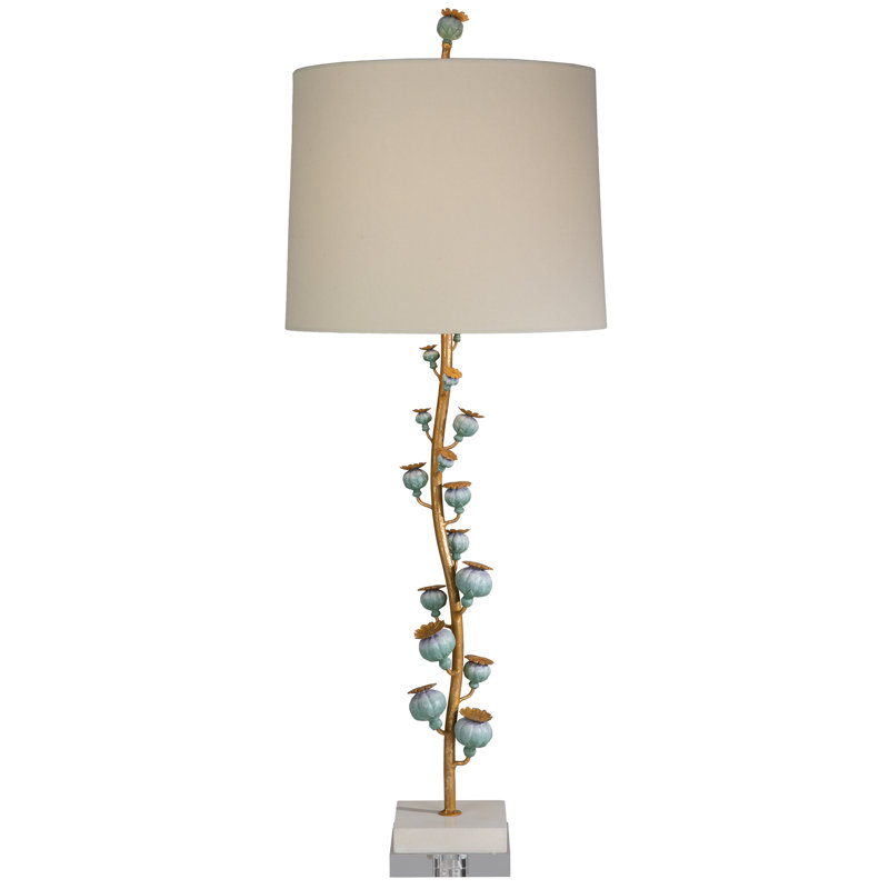 Poppy Table Lamp, Steel, Gold/Blue, Linen Oatmeal