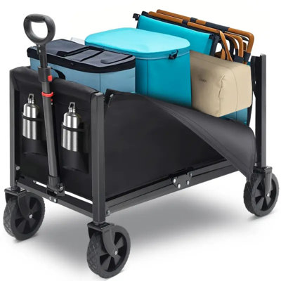 Chariot pliant robuste pour chariot de 330 lb, grande capacité de 34,34 gallons avec roues tout-terrain de 8 po, structure en acier de 2 mm et tissu 600D, pliable et compact pour le rangement, parfait pour l'épicerie / le camping / la saison, seulement 12 lb.