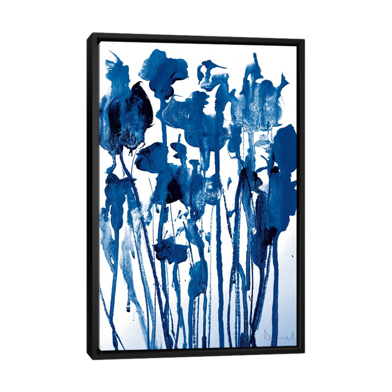 «Navy Flowers», reproduction sur toile, H 26 po x l 18 po x P 1,5 po, Toile avec cadre noir