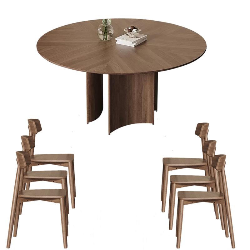 Walnut Solid Wood Top Three Leg Dining Set, 7