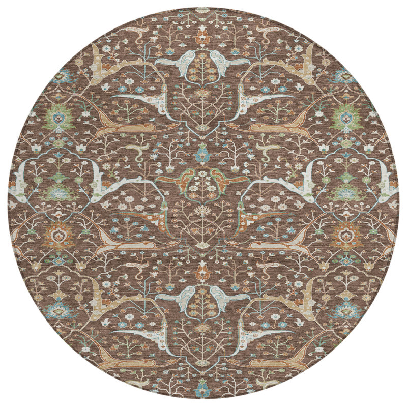 Machine Washable Indoor/Outdoor Boruta ACN2250 Global Rug, Round 8'
