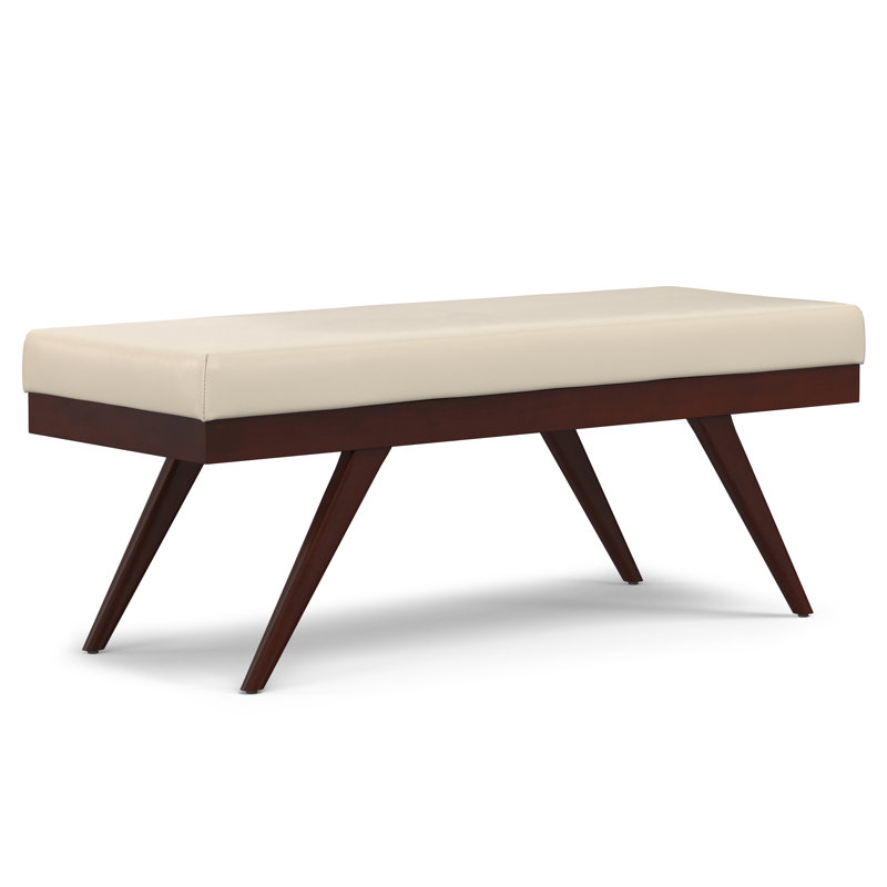 Chanelle 48"W Mid-Century Modern Ottoman Bench with Upholstered Seat and Solid Wood Frame, Beige