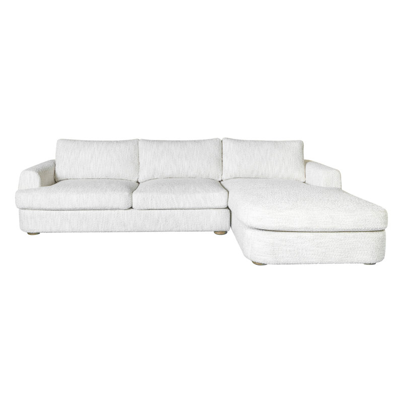 Couvercle de 123 po Canapé modulaire avec accoudoirs arrondis, Polyester blanc, Orienté à droite