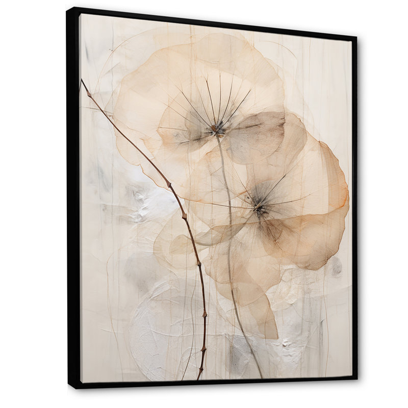 Luxueuse fleur du matin beige gloire II, Cadre flottant noir, 32" H x 24" W
