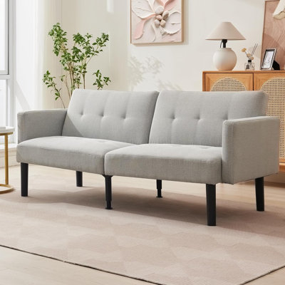 Canapé-lit convertible à futon, canapé-lit en flanelle de lin 75,5 po avec pieds en bois et capacité de 700 lb, canapé-lit inclinable et réglable moderne pour salon, appartement, bureau - gris