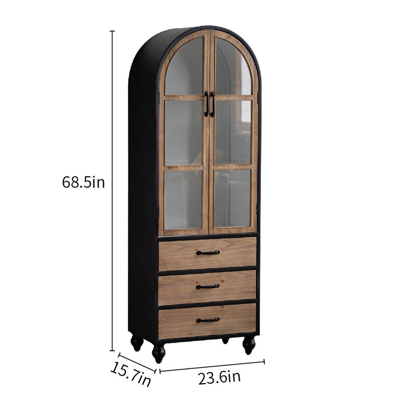 Bibliothèque courbée vintage à dessus d'armoire courbé.