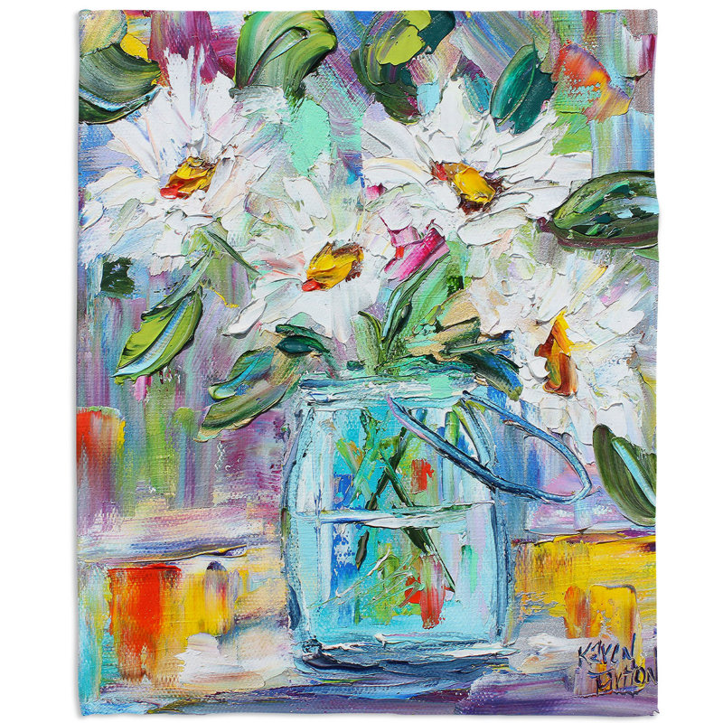 Couverture de sherpa blanc marguerites doux, l 51 po x L 60 po