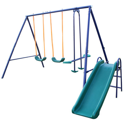 Nadaya Metal Swing Set Outdoor with Slide, Seesaw Play Set for Kids