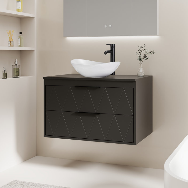 Meuble-lavabo mural avec lavabo vasque 30 po Sharee, Noir, Ovale