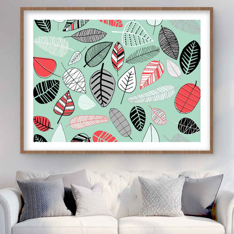 Motifs de feuilles turquoise - Reproduction matte encadrée pour la décoration intérieure