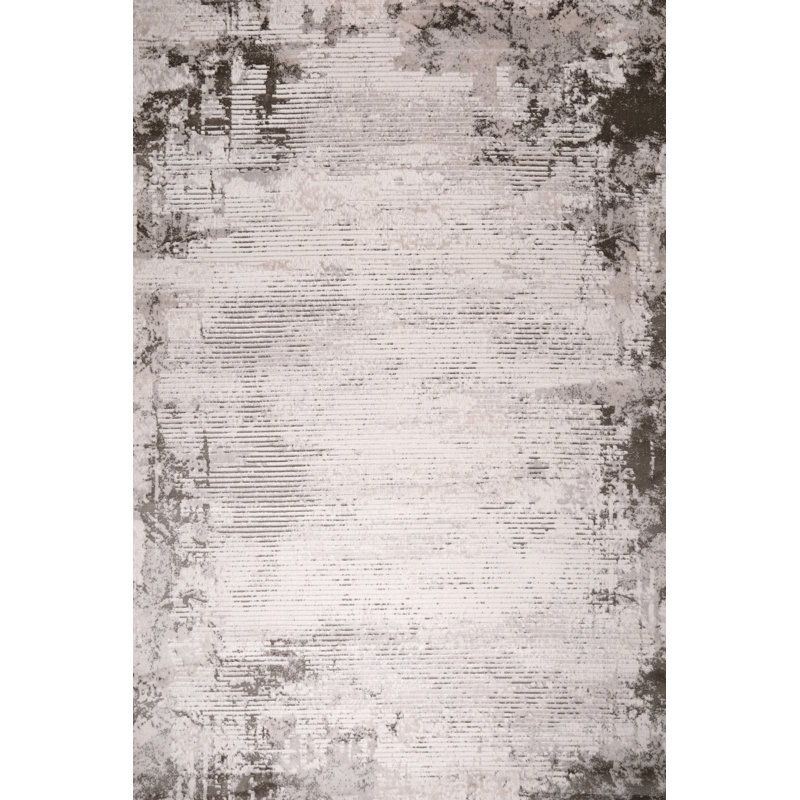 Lorenz Faded Linear Grey & Cream Modern Area Rug Soft Polyester Pile with Cotton Blend Backing Style Carpet