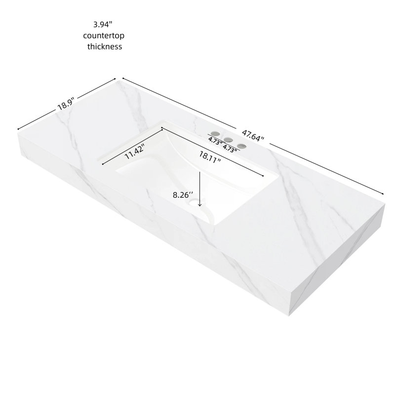 Lavabo sous-comptoir en céramique blanc fritté blanc, Centres de 4 po