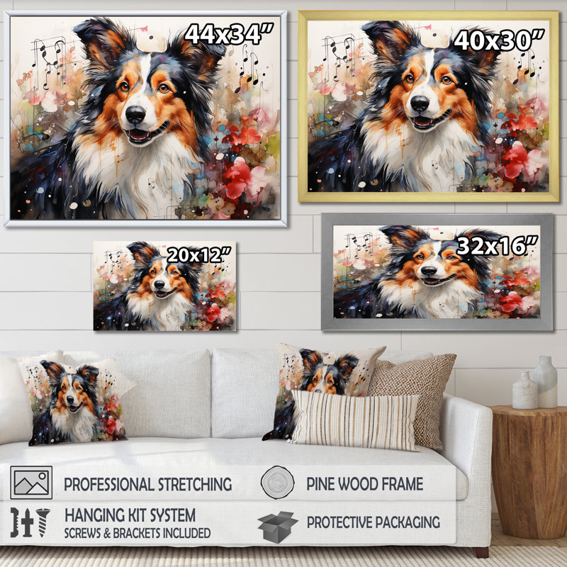 «Popart Shetland Sheepdog Portait I», reproduction sur toile, Toile tendue, H 16 po x l 32 po x P 1 po