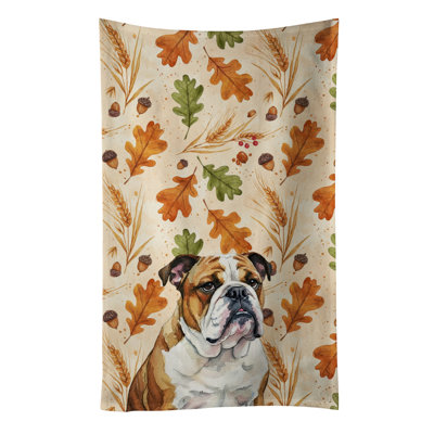 Brindle and White English Bulldog Heirloom Fall Kitchen Towel