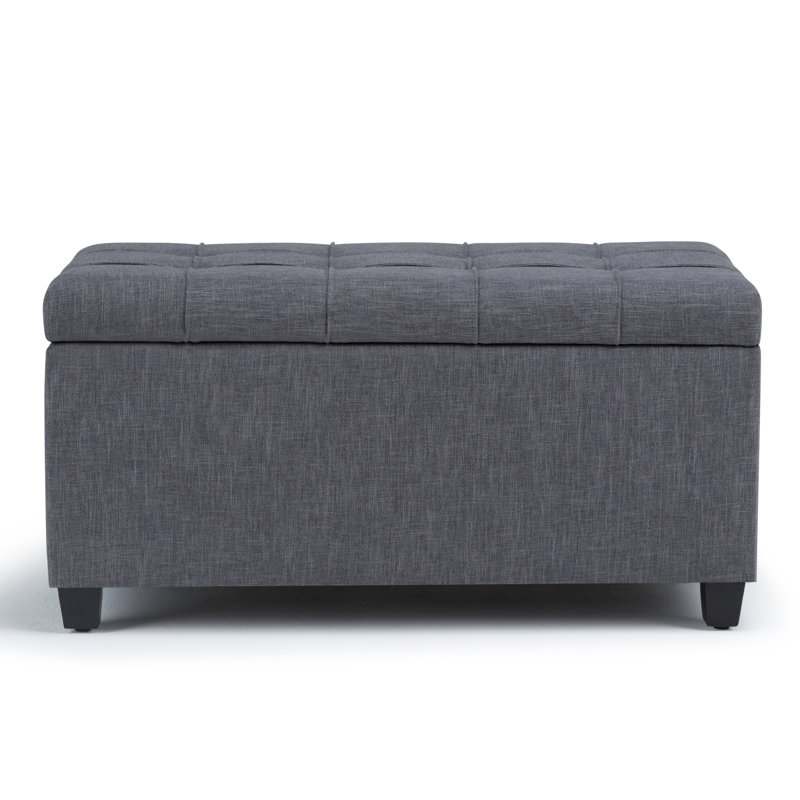 Slate Gray Tufted Wood Bench Ottoman with Interior Storage