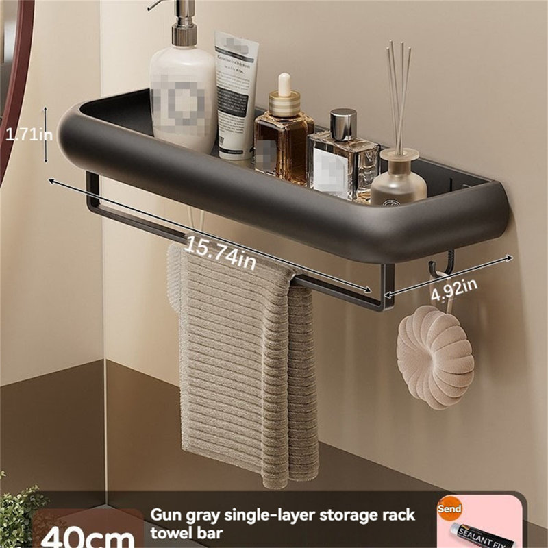Tablette d'angle sans perçage pour salle de bain, H 4,92 po x l 15,74 po x P 1,71 po
