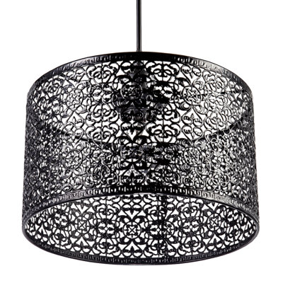 15cm H Metal Drum Pendant Shade ( No Direct Attachment Method ) in Black