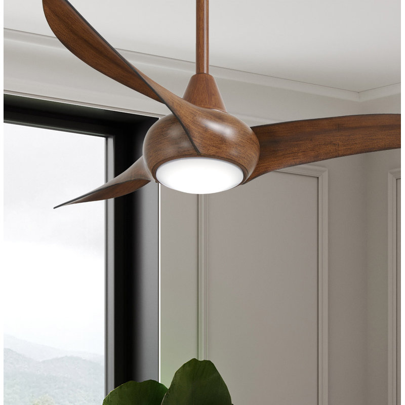 44'' Wave 3 - Blade Standard Ceiling Fan with Remote Control, Distressed Koa