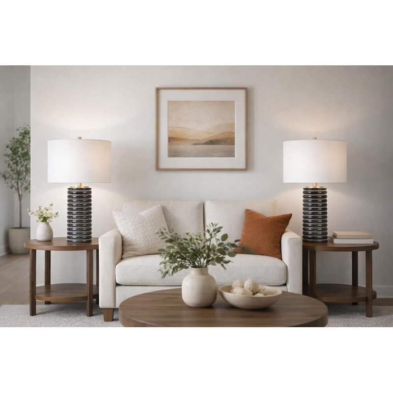 "Ripple Charcoal" - 17" x 30" - Ribbed Ceramic Table Lamp