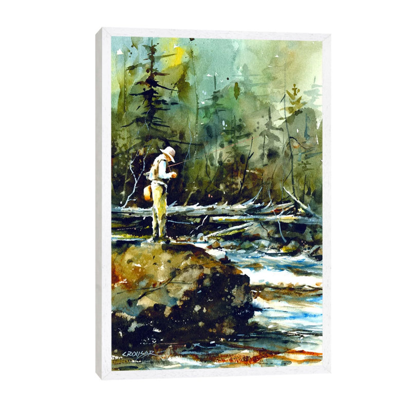 Fishing In The Wild II by Dean Crouser - Floater Frame Painting on Canvas, White
