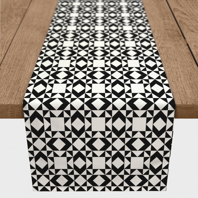 Geometric Table Runner, Black, 72" x 16"