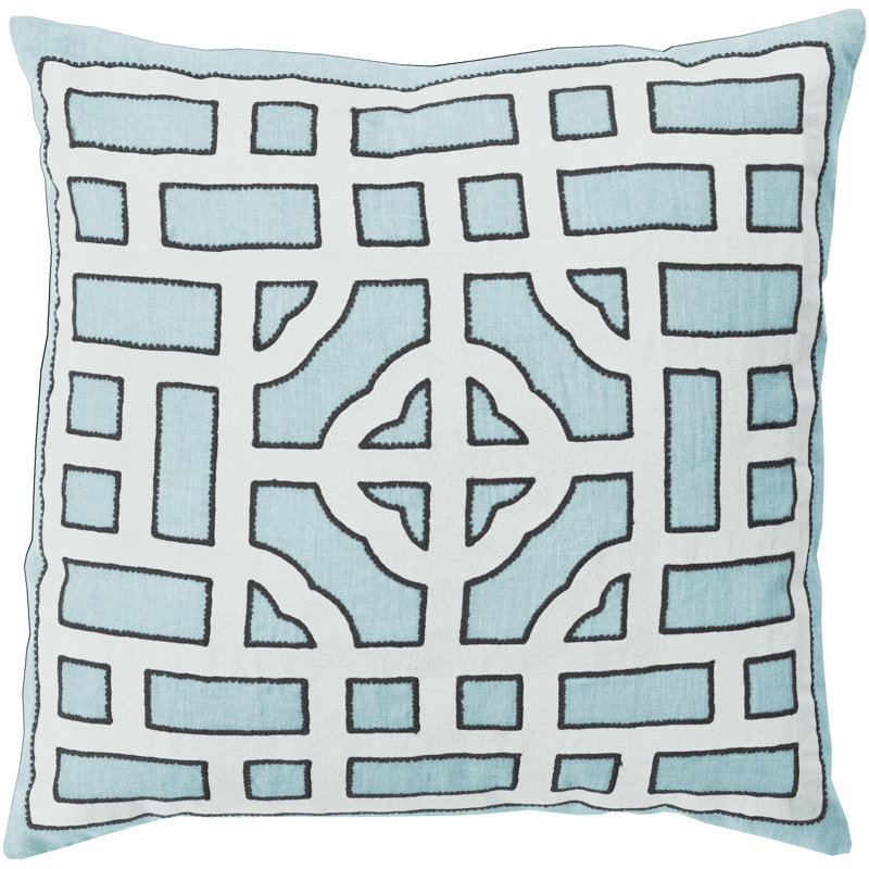  Down Linen Throw Pillow, Light Blue/White, 18" H x 18" W