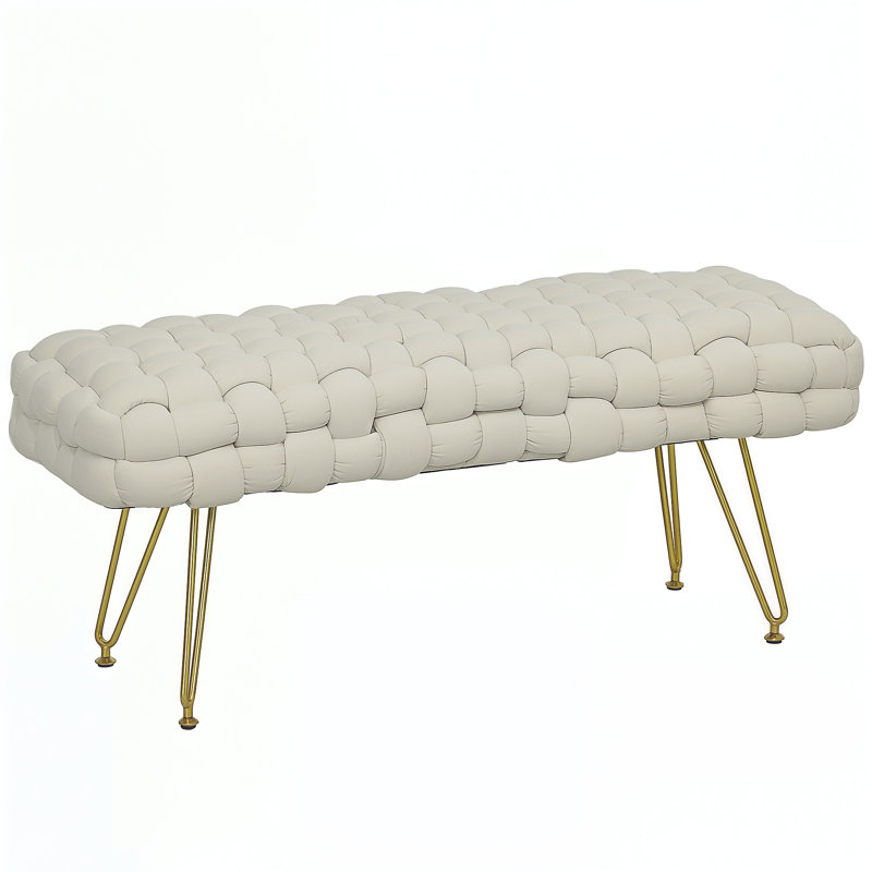 Banc de chambre en velours tissé blanc