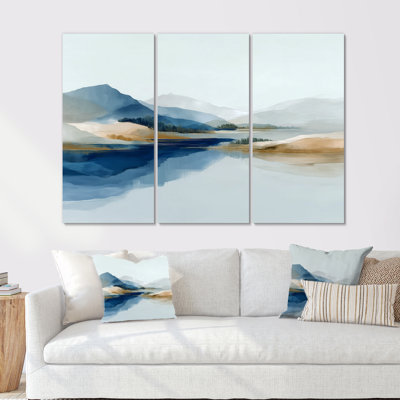 Blue Waves Heights Golden Coastal - Ensemble de décorations murales Vagues