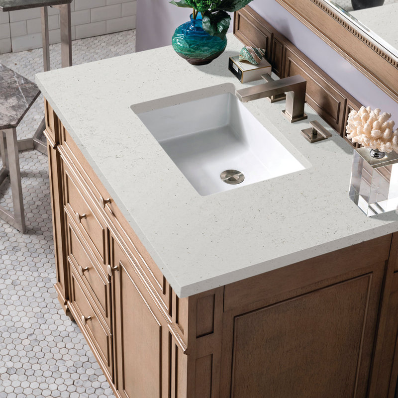 Bristol 36'' W Single Vanity, Lime Delight Quartz, 8" Widespread, Whitewashed Walnut